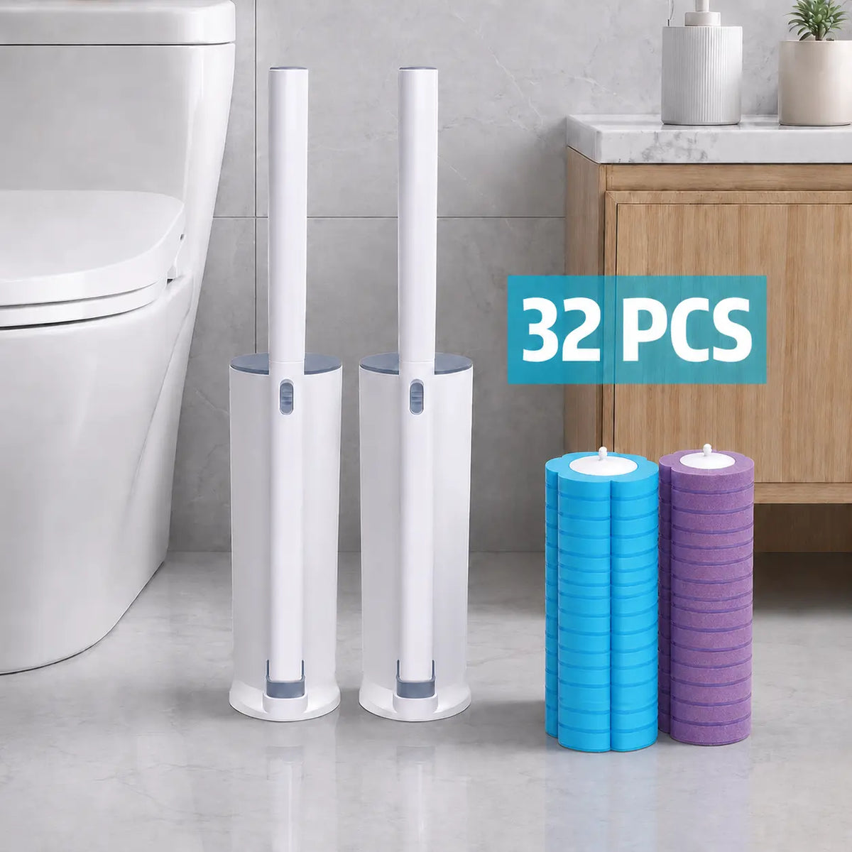 Disposable Toilet Brush Set – Toilet Bowl Cleaner with Holder, 32 Refills for Deep Cleaning & Hygienic Bathroom Care