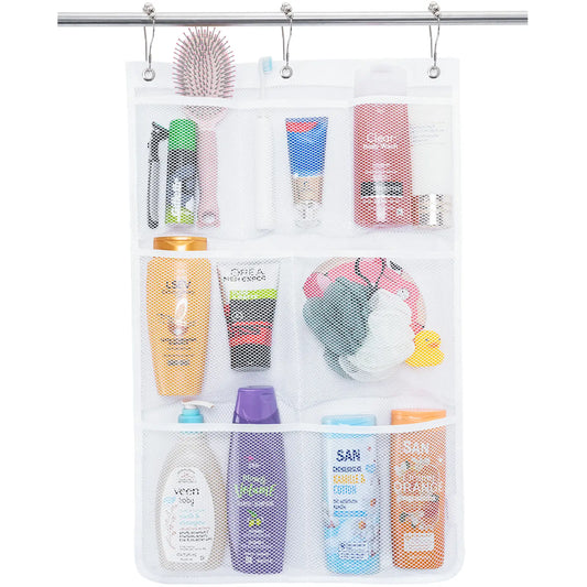 Lifewit 1 Pack Rectangular Polyester Mesh Hanging Shower Caddy - Modern Bathroom Accessory with 3 Metal Hooks & Sticky Hook, Foldable Durable Tear-Resistant Quick-Drying Breathable Portable Lightweight Space-Saver for Back-to-School Bath Storage