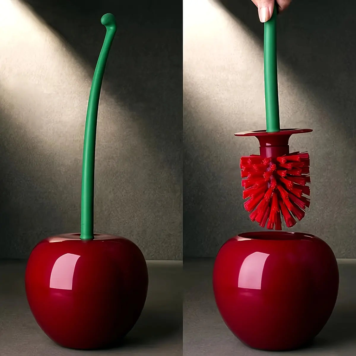 [Soft Plastic Toilet Brush] Playful Cherry-Shape Bathroom Accessory, 1pc Long Ergonomic Handle Manual Tool for Tight Spaces, Soft Bristles, Sturdy Construction, Daily Cleaning