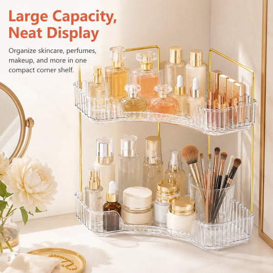 2-Tier Plastic Corner Shelf Organizer, Bathroom Caddy Organizer with Double Tier Corner Structure, 2 Levels for Beauty Storage Solutions, Home Organization Storage for Bathroom, Kitchen