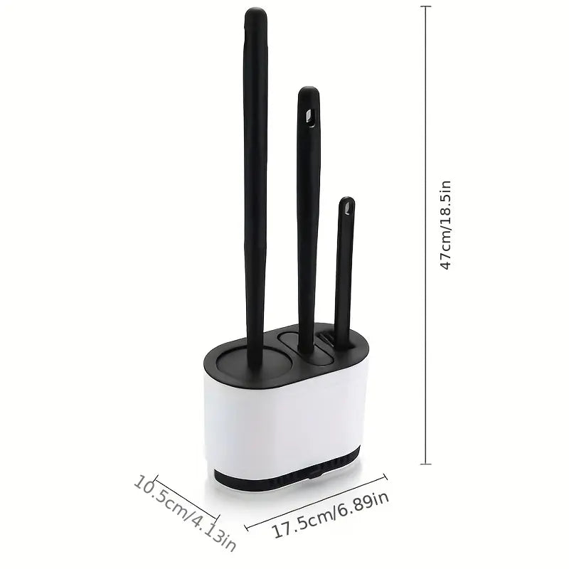 1pc Silicone Toilet Brush & Plungers Set - No-Slip Long Handle, Soft Bristles for Easy, Quick Bathroom Cleaning, Rotating Long-Handled Toilet Brush & Plungers