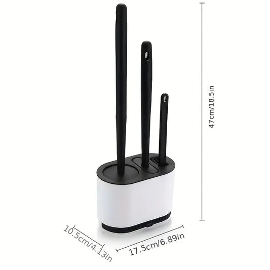 1pc Silicone Toilet Brush & Plungers Set - No-Slip Long Handle, Soft Bristles for Easy, Quick Bathroom Cleaning, Rotating Long-Handled Toilet Brush & Plungers
