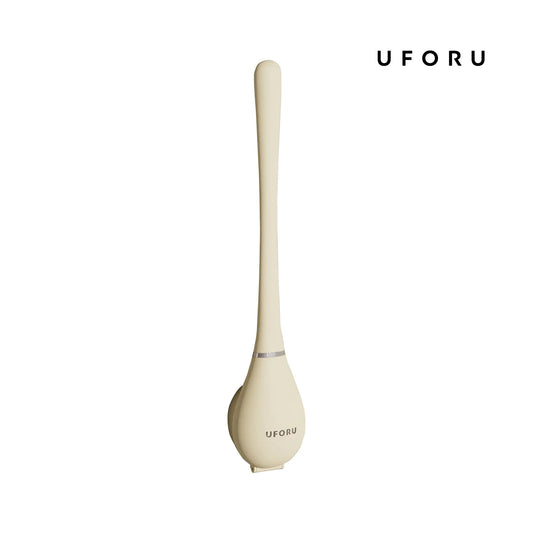UFORU Sturdy Wall Mounted Silicone Toilet Cleaner Brush & Plastic Holder Set - Long Handle, Flat Tip, Reusable, Space Saver with Sticky Hook, Elegant Wall Accent Brush, Bathroom Cleaning Supplies