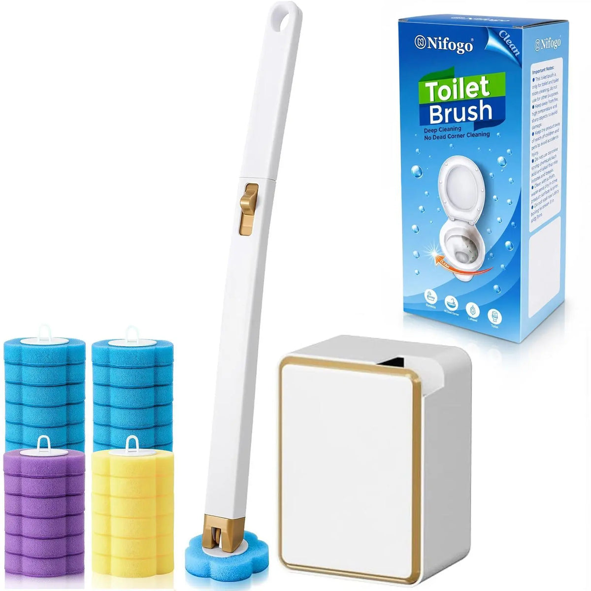 Disposable Wall-Mount Long-Handled Toilet Brush Wand with 24 Mixed Fragrance Refills, ABS Durable Deep Cleaning Removable Modern Toilet Brush & Plungers, Stylish Home Bathroom Cleaning Essential, Long-Handled Toilet Brush & Plungers