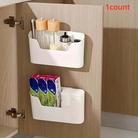 Wall Mounted Storage Box, 1 Count Punch Free Cabinet Door Storage Box, Storage Organizer for Kitchen Bathroom Office Bedroom, Home Organizer, Bathroom Organization