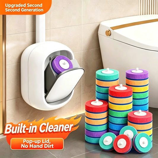 CL Zone Disposable Toilet Brush Kit - 35/14 Refill Heads & Holder, Rotating No-Touch Deep Cleaner for Under-Rim & Corner, Bathroom Cleaning Tool for Home, RV wand holder