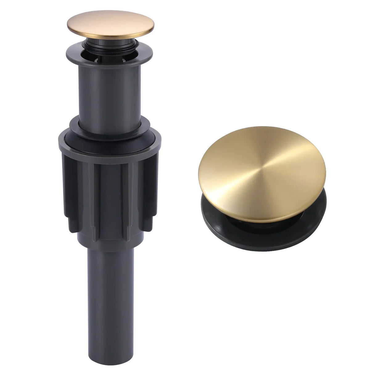 WOWOW Brushed Gold Stainless Steel Bathroom Sink Drain - Bathroom Upgrade Kit, No Overflow, Silicone Clicker Universal Stopper, Vessel Sink Fit, Easy Installation, Universal Sink Stopper