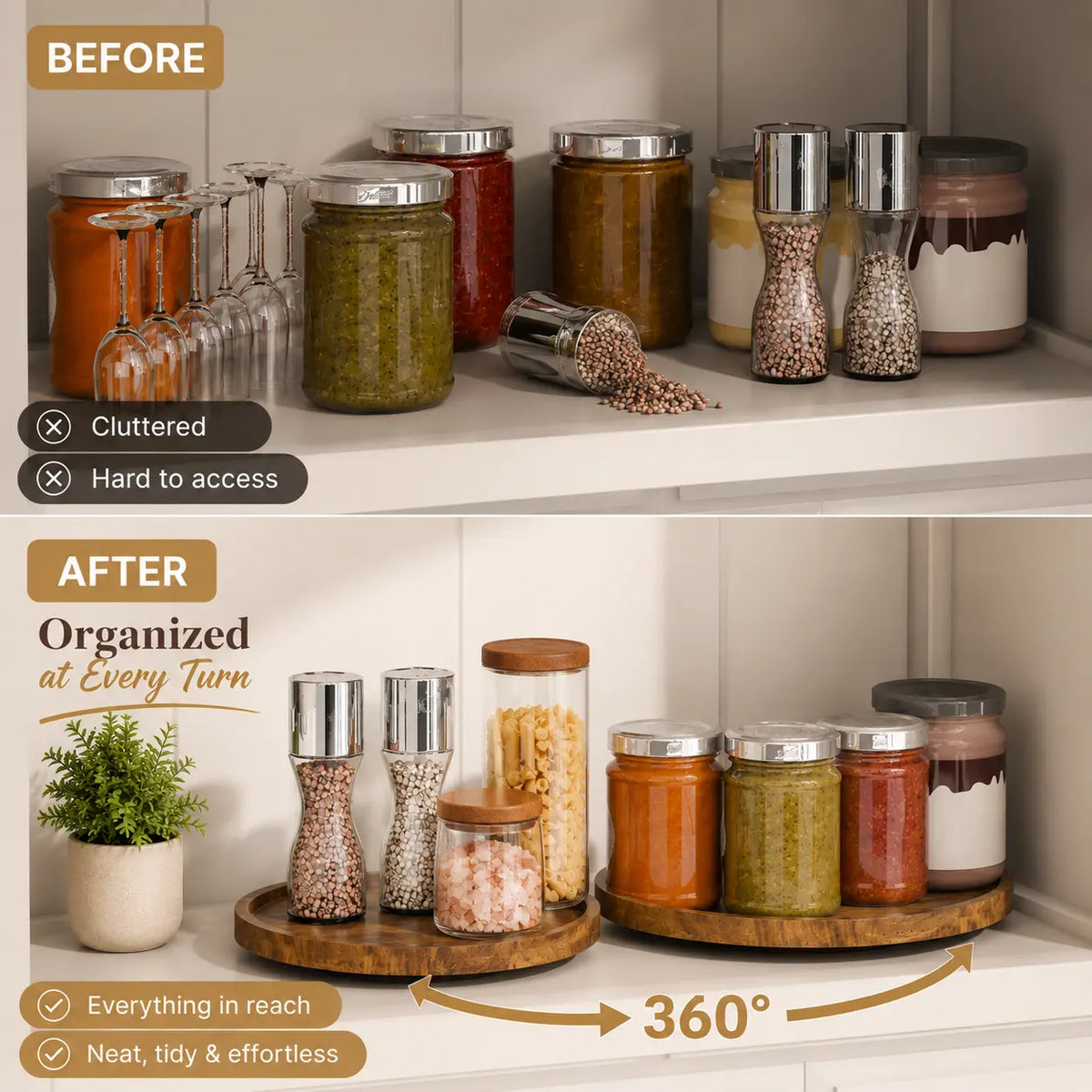 Acacia Wood Lazy Susan Organizer Turntable for Kitchen Countertop & Cabinet – 360° Rotating Spice Rack Organizer for Pantry, Dining Table, Coffee Bar, Bathroom Vanity, Makeup Storage & Home Organization (Small 8.6 Inch)