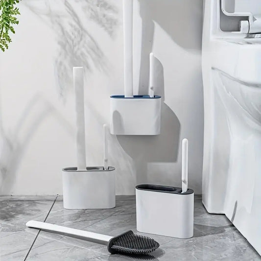 1set 2 Toilet Brushes & 1 Holder Wall Mounted Toilet Brush And Holder Set For Bathroom Restroom Flexible Toilet Bowl Brush Head With Silicone Bristles Bathroom Accessories Bathroom Supplies