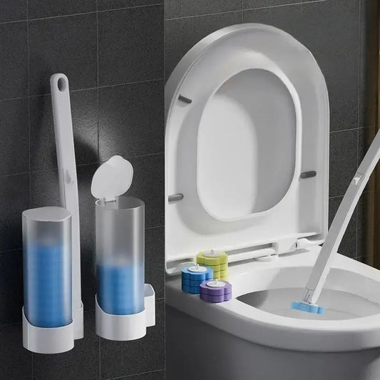 Disposable Wall-Mount Toilet Brush & Magic Wand Holder Set with 18 Cleaner Refills, Plastic/Silicon Bathroom Deep Clean Kit for Toilet Bowl, Sink, Bathtub Drain