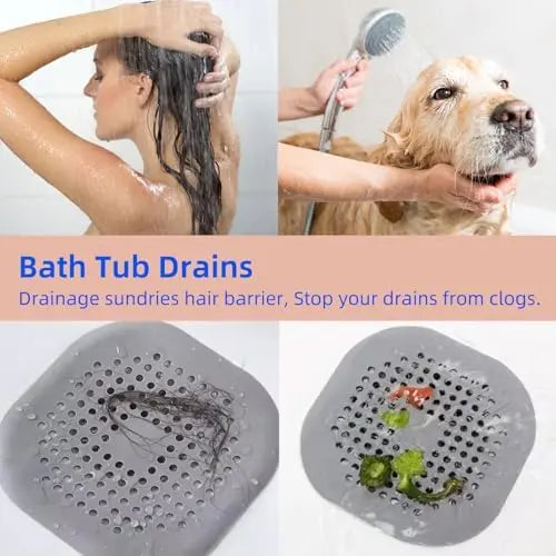 2 Pack Hair Drain Catcher,Square Drain Cover for Shower Silicone Hair Stopper with Suction Cup,Easy to Install Suit for Bathroom,Bathtub,Kitchen (Sliver Grey)