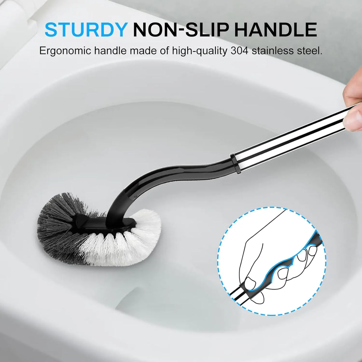 Toilet Brush and Holder Set, Compact Size Curved Toilet Bowl Brush for Bathroom Deep Cleaning with Stainless Steel Handle Toilet Cleaner Brush, Black SetSail