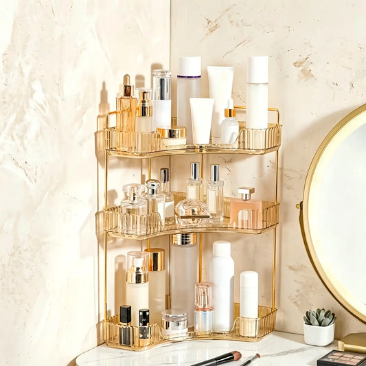 Plastic Freestanding Corner Rack - 2-Tier/3-Tier Compact Bath Storage Holder, Small-Space Hero Home Organizer for Bathroom, Kitchen (Single Unit, Durable, Lightweight)