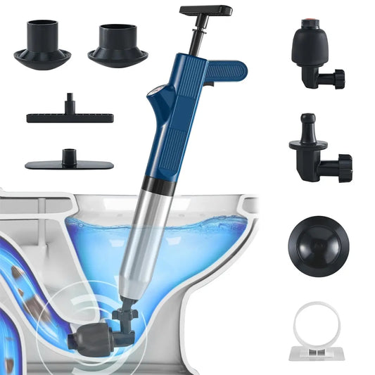 Tormida Stainless Steel Toilet Plunger Kit with Shock Brush - High Pressure Air Durable Drain Cleaner, Clog Remover for Bathroom Shower Equipment, Essential Household Cleaning Tool