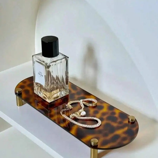 Elegant French Acrylic Tray Set, Unique Turtle Brass Color Leopard Print Design, Modern Fashion Home Decor, Practical Storage Tray Bathroom