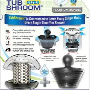 TubShroom Ultra Revolutionary Hair Catcher and Drain Protector with Stopper, Shower and Tub Drain Protector, Keeps Drains Clog Free Stainless Steel Bathtub Cleaning