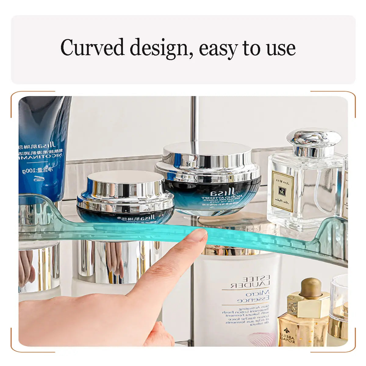 3-Tier Plastic-Metal Corner Bathroom Counter Organizer - Bathroom Organizing Accessories for Vanity, Kitchen Spice Storage, Cosmetics, with Quick Access Shelves & Easy Smooth Dry Cloth Wipe Cleaning