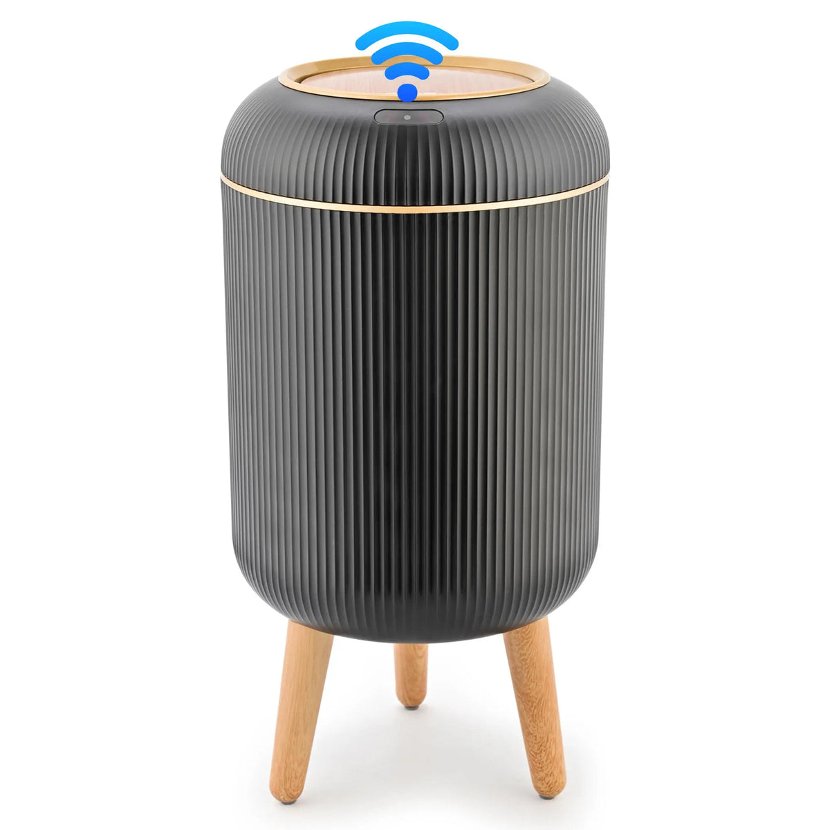 Pukomc PVC Narrow Oval Smart Garbage Can - Touchless Motion Sensor Open Dustbin with 4-Point Steady Base, Waterproof Rinseclean Surface, Modern Slim Bathroom Fit, Kitchen Trashcan for Indoor Use