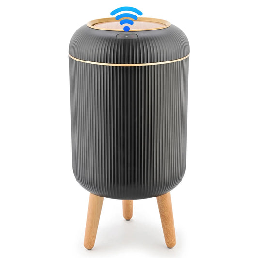 Pukomc PVC Narrow Oval Smart Garbage Can - Touchless Motion Sensor Open Dustbin with 4-Point Steady Base, Waterproof Rinseclean Surface, Modern Slim Bathroom Fit, Kitchen Trashcan for Indoor Use
