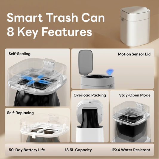 IntreLife 3.5 Gallon Smart Trash Can – Automatic Bag Sealing & Replacement, Motion Sensor Lid, Hands-Free Odor-Blocking Garbage Bin for Kitchen, Bathroom, Bedroom & Living Room (1 Refill Ring Included) Summervibes