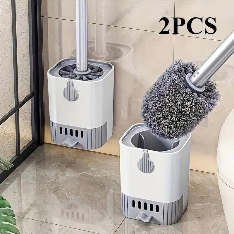 1/2pcs Long Handled Wall Hanging Toilet Cleaning Brush, No Drill Bathroom Toilet Brush With Bracket, Flexible Deep Clean Sanitary Ware Brush For Home School, Toilet Brush And Holder Set