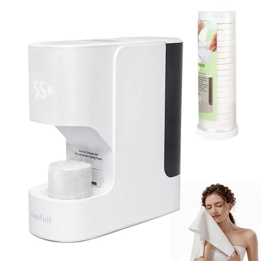 LiveFull CL01 Smart Hot Face Towel Warmer Machine, 5-Second Fast Heating, 55°C Heating System, Auto Dispensing Design, Includes 20 PCS Compressed Towels, Luxury Home Spa,sohochic