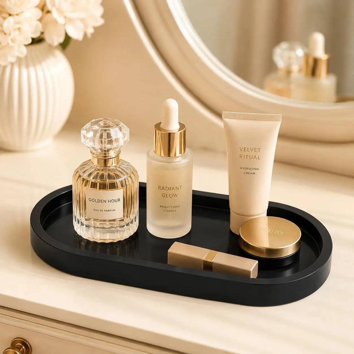 Glam 1-Pack 12 in Thick Black Plastic DIY Painting Tray - Multi-Use Tray for Bathroom Organization, Decorative Storage on Counter Vanity