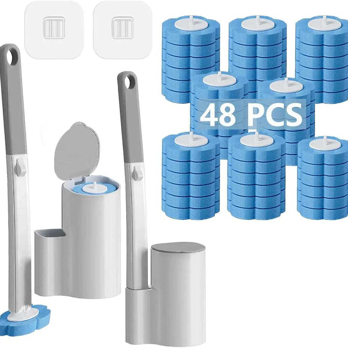 48PCS Disposable Toilet Bowl Brush & Plunger Cleaner Set - Flexible Design, Wall-Mountable Holder, Replacement Heads, Touch-Free Disposal, Instant Cleaning Activation, Anti-Fouling Tool for Home, Business Use