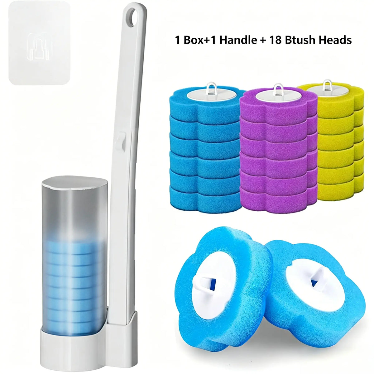 Wall-mounted Bathroom Toilet Brush with Holder, Double-sided Anti-fouling Toilet Bowl Brush, 18/24 Disposable Hygienic Heads, Practical Bathroom Cleaning Tool