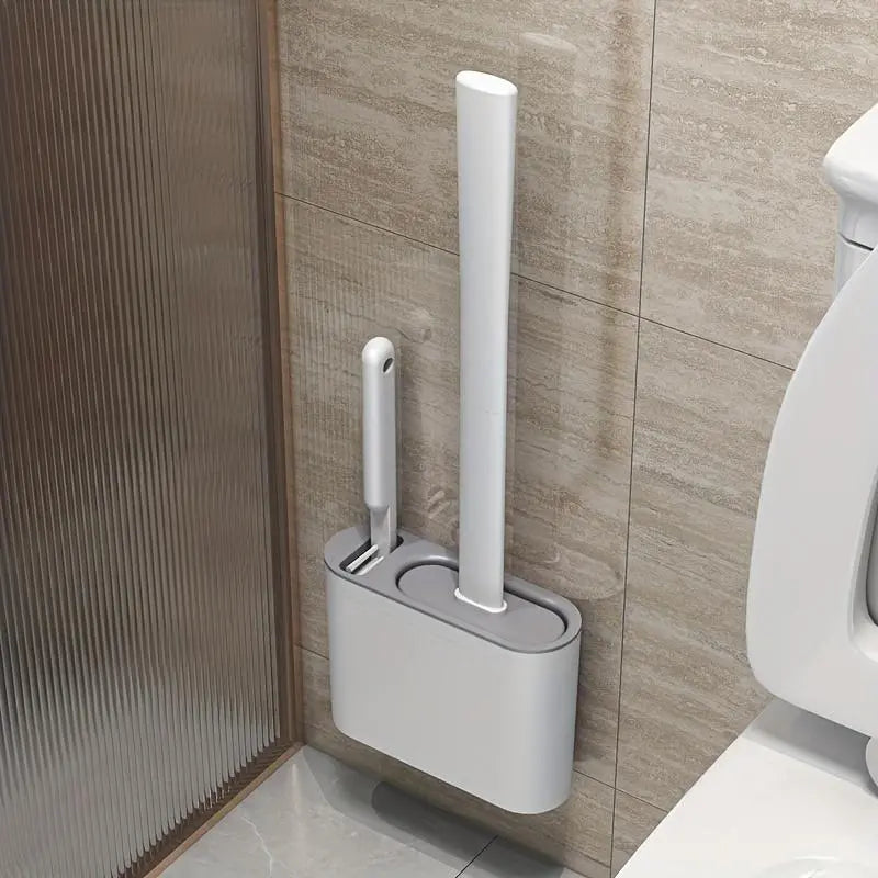 1set 2 Toilet Brushes & 1 Holder Wall Mounted Toilet Brush And Holder Set For Bathroom Restroom Flexible Toilet Bowl Brush Head With Silicone Bristles Bathroom Cleaning Tool Bathroom Accessories Toilet Cleaning System