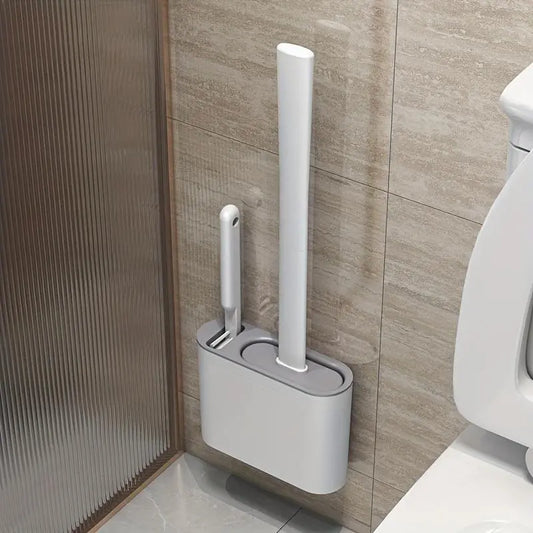 1set 2 Toilet Brushes & 1 Holder Wall Mounted Toilet Brush And Holder Set For Bathroom Restroom Flexible Toilet Bowl Brush Head With Silicone Bristles Bathroom Cleaning Tool Bathroom Accessories Toilet Cleaning System