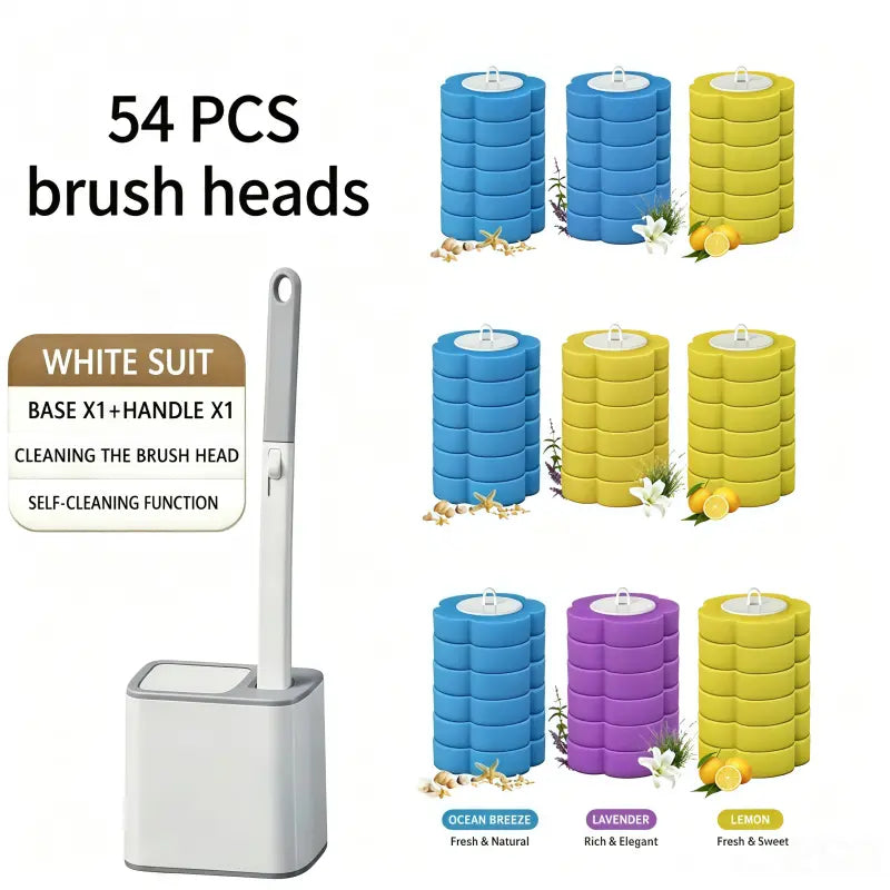 Plastic Disposable Toilet Brush - Toilet Cleaning System Bathroom Accessory, Flip-Lid Hygienic Contactless Use, Quick-Release Head for Edge/Corner Reach, Space-Saving Compact Storage; Optional Bundle or Separate Replacement Sponge Heads Available