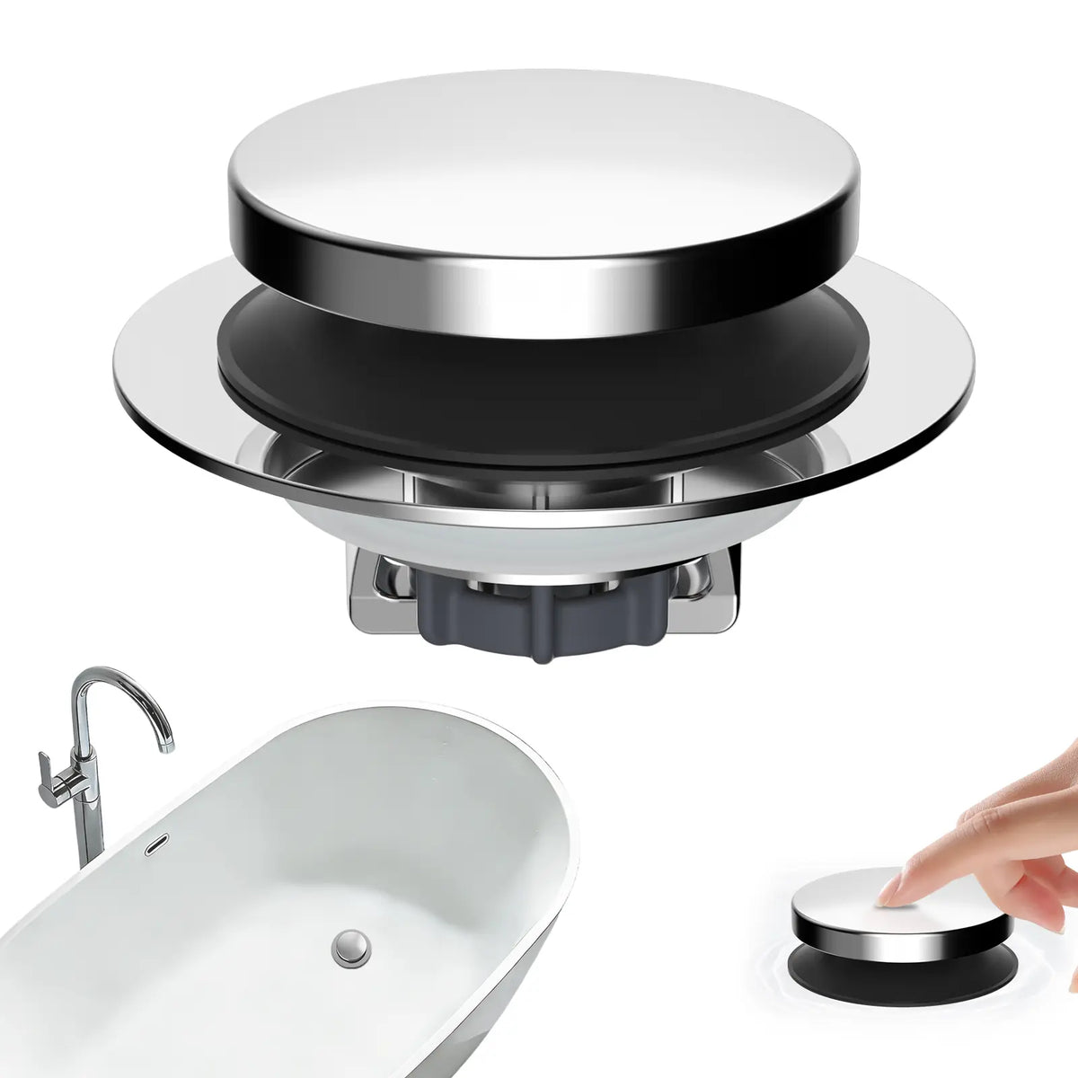 Hibbent Stainless Steel Pop-up Drain Stopper - Hair Catcher with Strainer, Bathroom Bathtub Plug, Protector for 1.5''-2.4'' Drain Holes