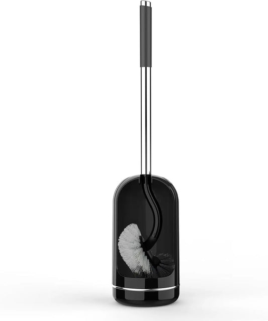 Toilet Brush and Holder Set, Compact Size Curved Toilet Bowl Brush for Bathroom Deep Cleaning with Stainless Steel Handle Toilet Cleaner Brush, Black SetSail