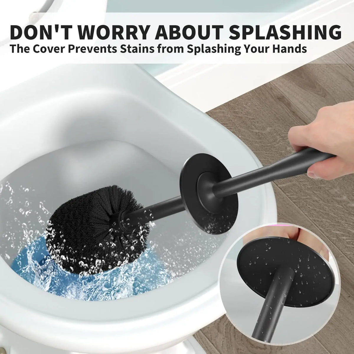 Toilet Brush, Toilet Bowl Brush with Extra Long Handle Durable Bristles Toilet Scrubber and Covered Holder , Cleaning (Black, 1 Set) Decorative
