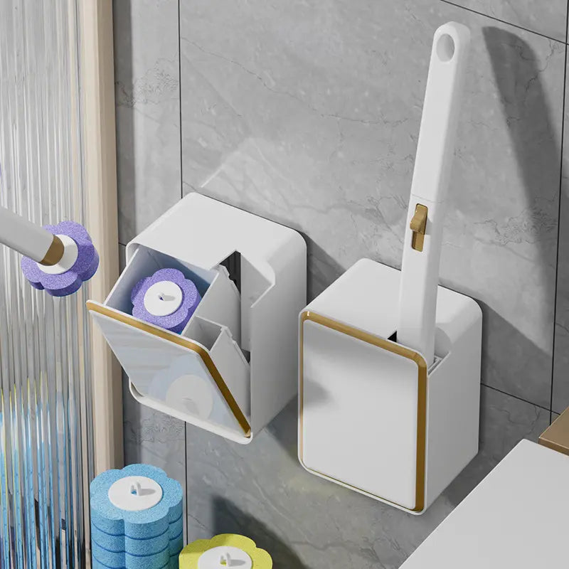 Nifogo Durable Toilet Brush Set with Wall-Mount Holder & 24 Cleaner Refills, Multifunctional Bathroom Toilet Brush & Plungers Kit for Sink, Bathtub Drain Cleaning