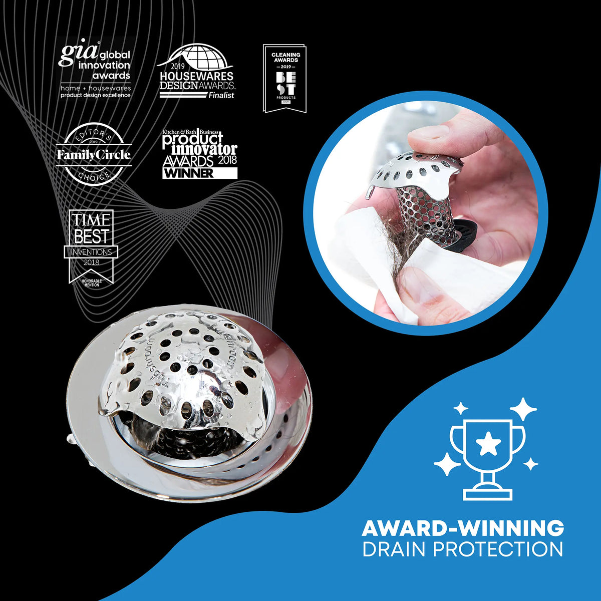 TubShroom Ultra Revolutionary Hair Catcher and Drain Protector with Stopper, Shower and Tub Drain Protector, Keeps Drains Clog Free Stainless Steel Bathtub Cleaning
