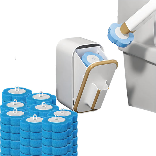 Wall-Mount Disposable Toilet Brush Set - 1 Wand+18 Refills, Space-Saving Holder, Storage Caddy, Toilet Bowl Wand, Bathroom Cleaning Kit for Daily Upkeep