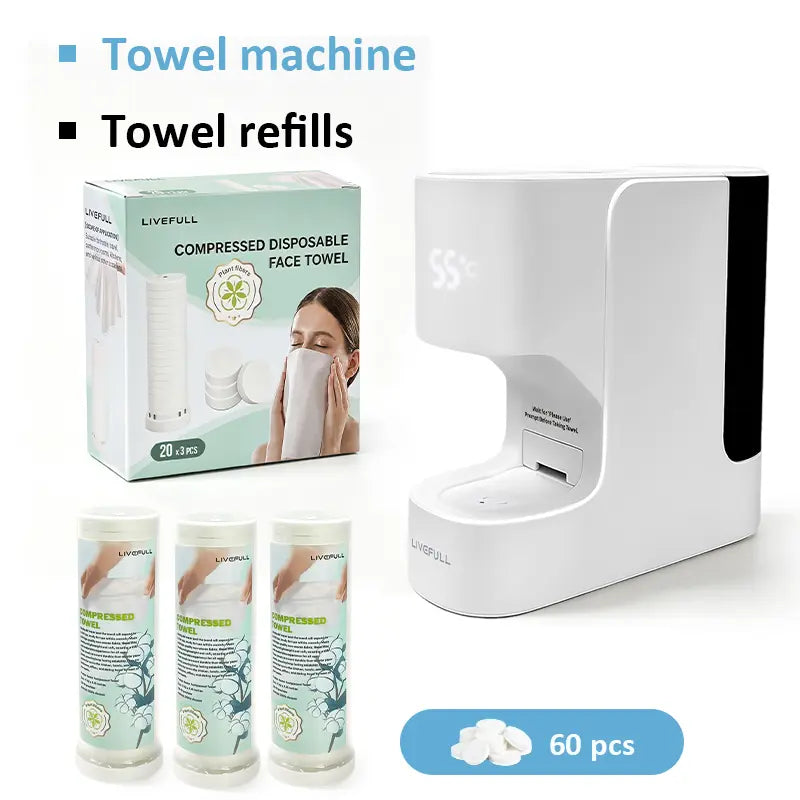 LiveFull CL01 Smart Hot Face Towel Warmer Machine, 5-Second Fast Heating, 55°C Heating System, Auto Dispensing Design, Includes 20 PCS Compressed Towels, Luxury Home Spa,sohochic