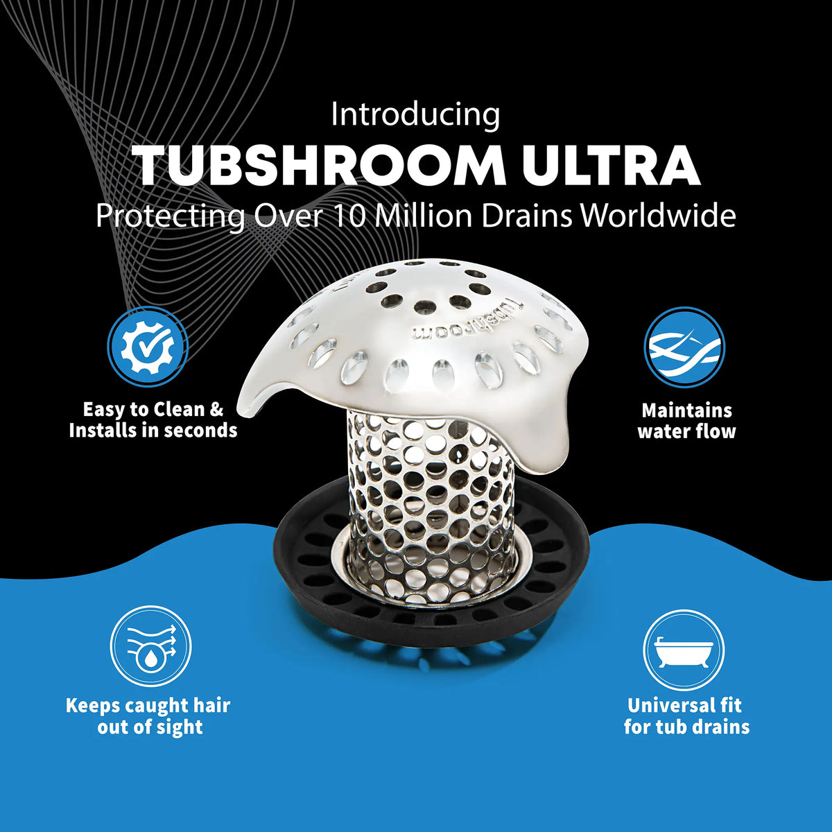 TubShroom Ultra Revolutionary Hair Catcher and Drain Protector with Stopper, Shower and Tub Drain Protector, Keeps Drains Clog Free Stainless Steel Bathtub Cleaning