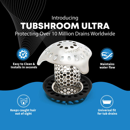 TubShroom Ultra Revolutionary Hair Catcher and Drain Protector with Stopper, Shower and Tub Drain Protector, Keeps Drains Clog Free Stainless Steel Bathtub Cleaning