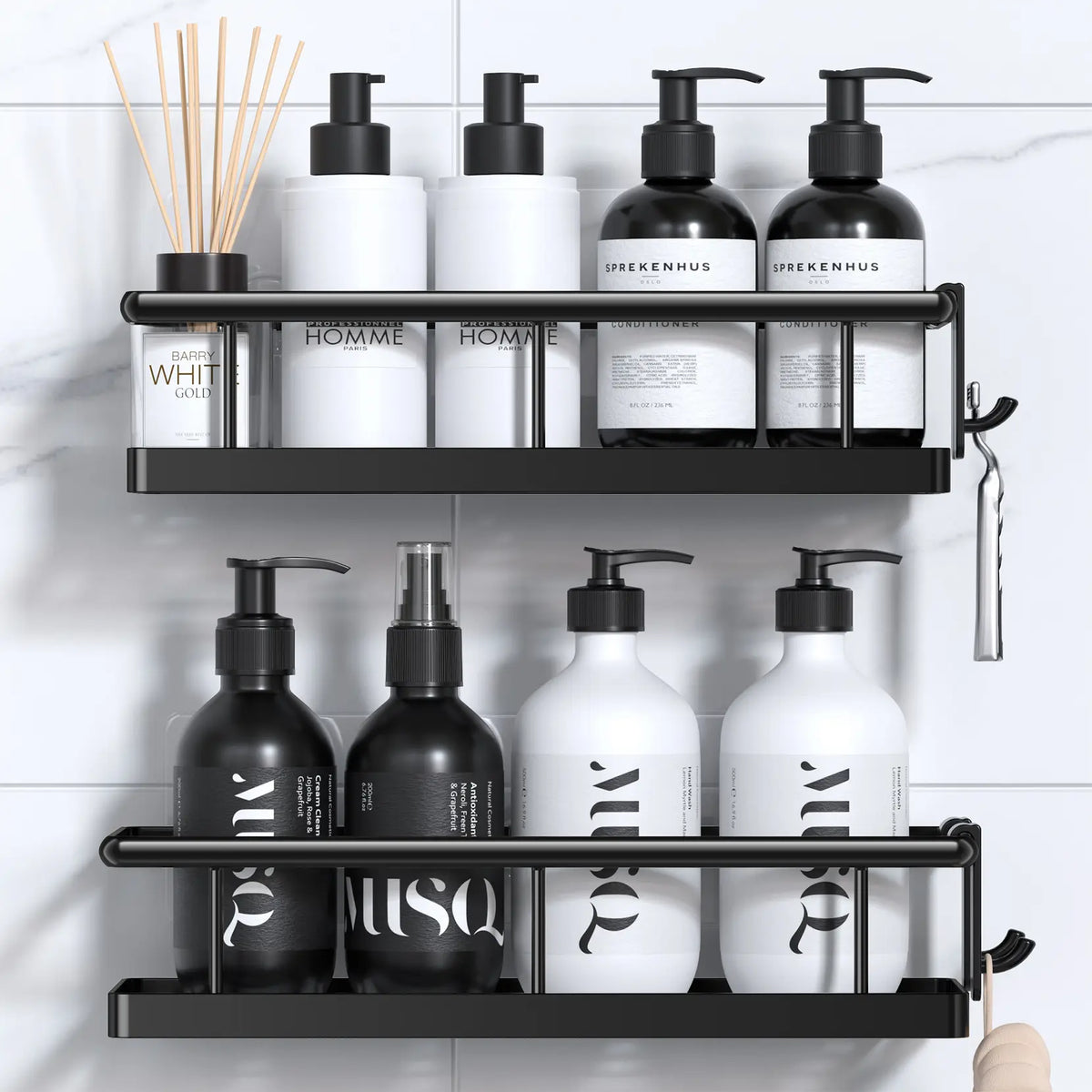 ZUZZEE 3-Count Metal Shower Organizer - Punch-Free, Removable, Waterproof, Wall-Mounted, Adjustable Black Round Hollow Drain Bathroom Corner Shelves, Eco-Friendly Bath Storage, Soap Holder, Modern Home Decor, Apartment Essentials Gift, Bathroom Decor,soho
