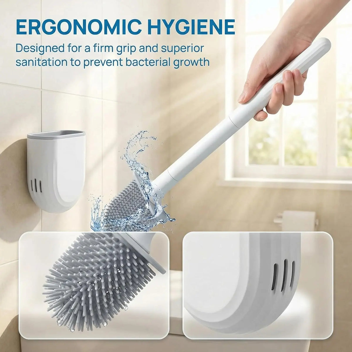 RV Silicone Toilet Brush with Holder, Drill-Free Wall Mounted Toilet Bowl Cleaner, Anti-Drip Anti-Roll Compact Brush for RV Camper & Small Bathroom Thaibna