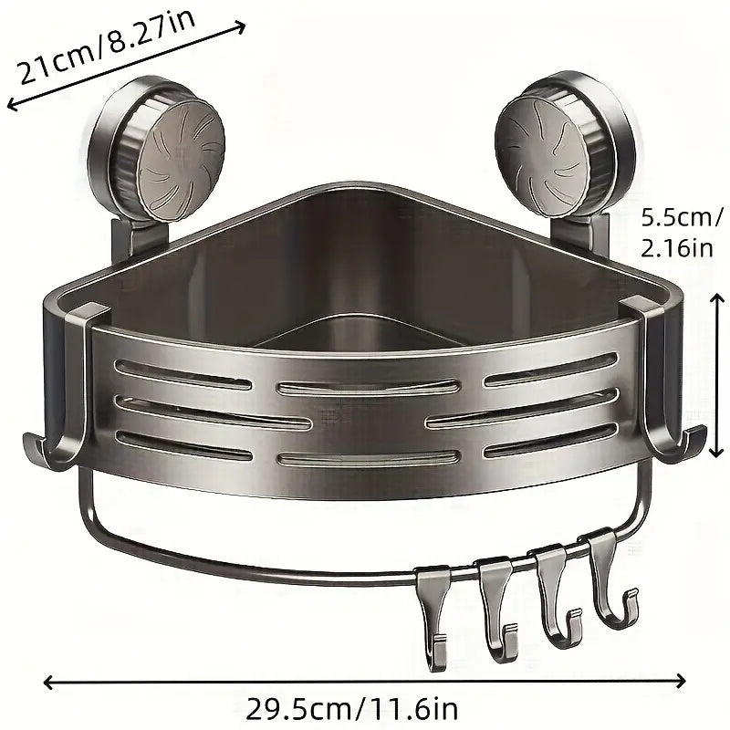 2-Piece Suction-Cup Triangle Wall-Mounted Bathroom Corner Rack, No-Drill Plastic Storage Organizer Set for Washbasin & Toilet