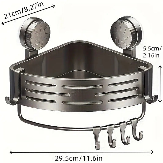 2-Piece Suction-Cup Triangle Wall-Mounted Bathroom Corner Rack, No-Drill Plastic Storage Organizer Set for Washbasin & Toilet
