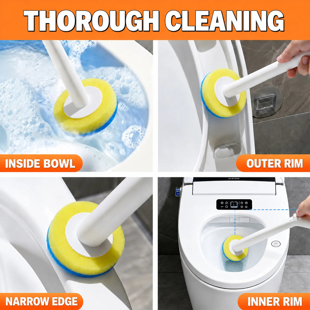 SOPAMI Disposable Toilet Scrubber Brush Kit - 1 Handle + 32 Refill Heads (16 Option Available), No-Touch Rotating Scrubber, Self-Clean Pad, Holder, Toilet Cleaning System for Under-Rim & Corners, Ideal for Busy Home Bathrooms,sohochic