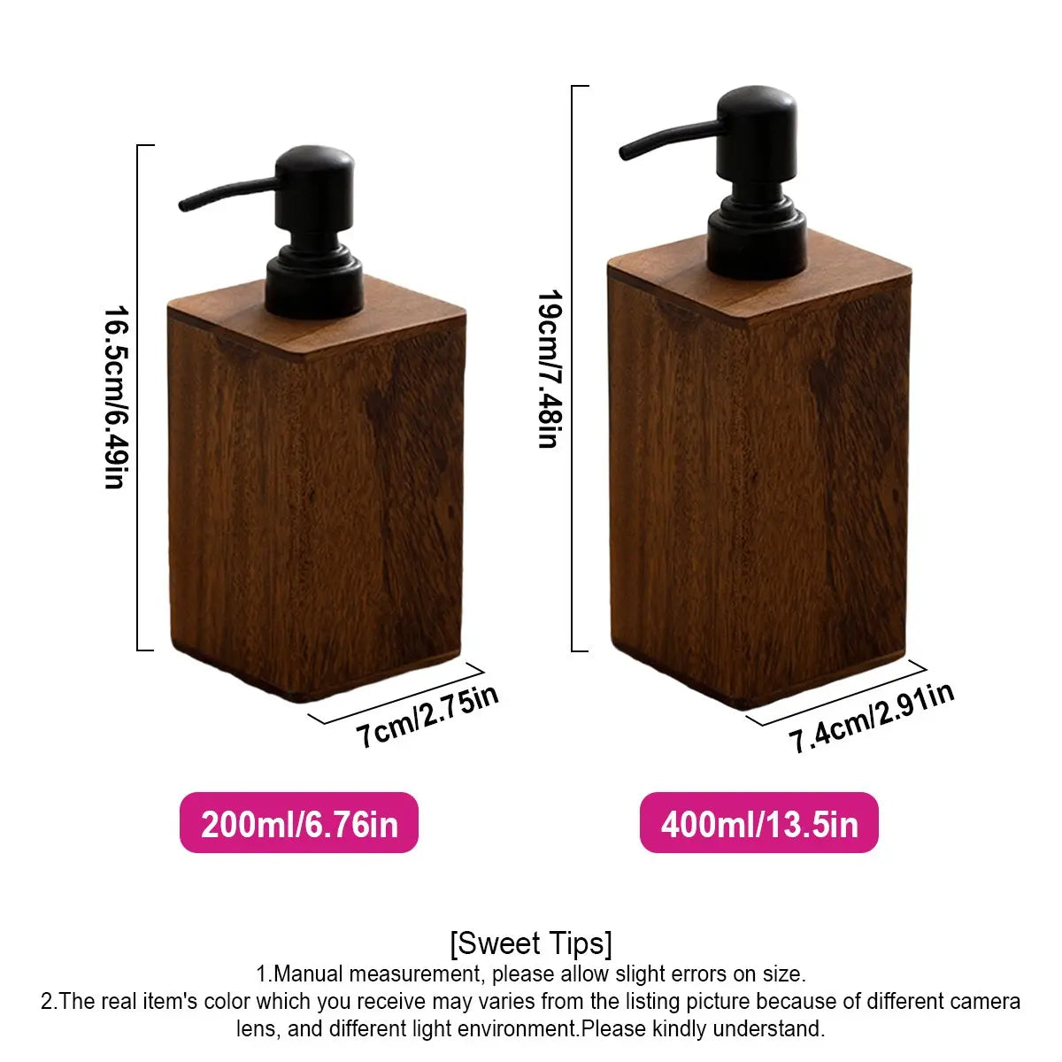 Solid Wood Soap Dispenser with Pump, 7/14oz Walnut Wood Refillable Hand Soap Pump, Lotion Dispenser, Wooden Bathroom & Kitchen Accessories, Bathroom Gadgets, Bathroom Accessory
