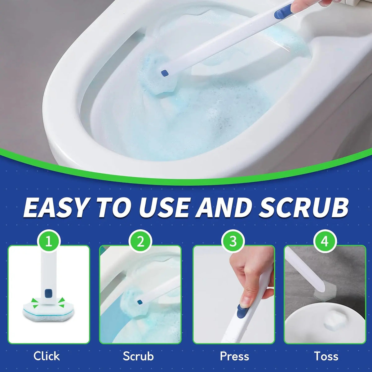 Disposable Toilet Cleaning System – Brush with Holder & 12 Refill Heads for Easy Bathroom Maintenance
