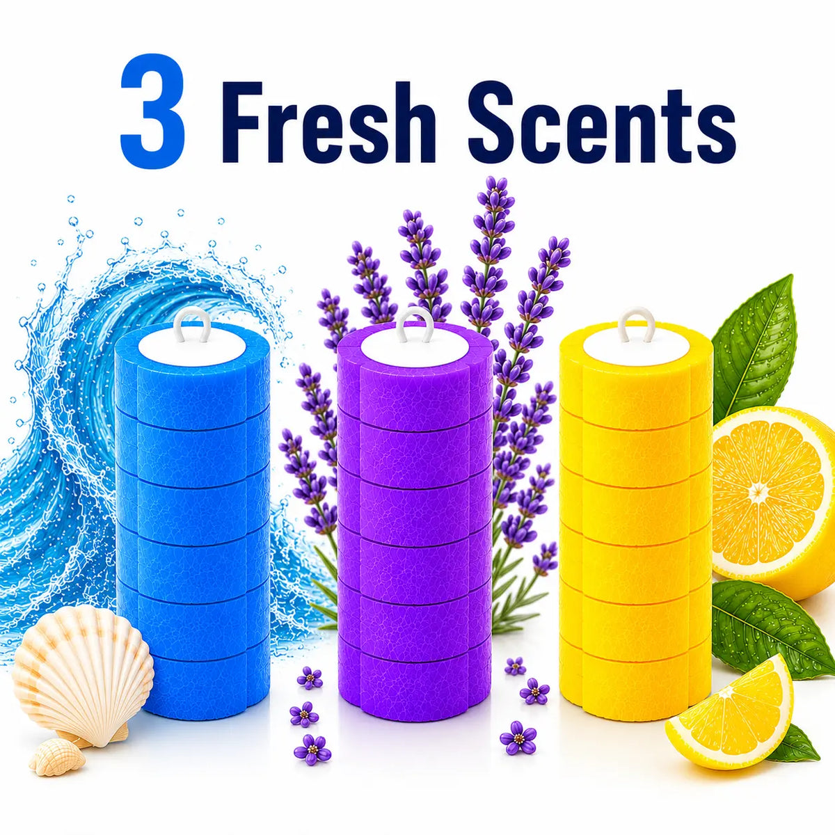 2-Pack Traditional Plastic Disposable Floor-Type Toilet Brush Set with 72 Fresh Swap Replaceable Sponge Heads - 360° Deep Cleaning Tool for Multi-Bath Users, Hygienic No-Mess Cleaner with Ocean/Lavender/Lemon Scents