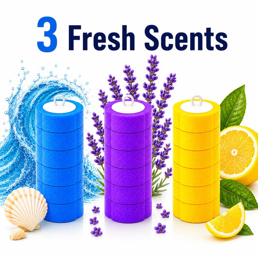 2-Pack Traditional Plastic Disposable Floor-Type Toilet Brush Set with 72 Fresh Swap Replaceable Sponge Heads - 360° Deep Cleaning Tool for Multi-Bath Users, Hygienic No-Mess Cleaner with Ocean/Lavender/Lemon Scents